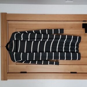 Gray with White Stripes Long Cardigan